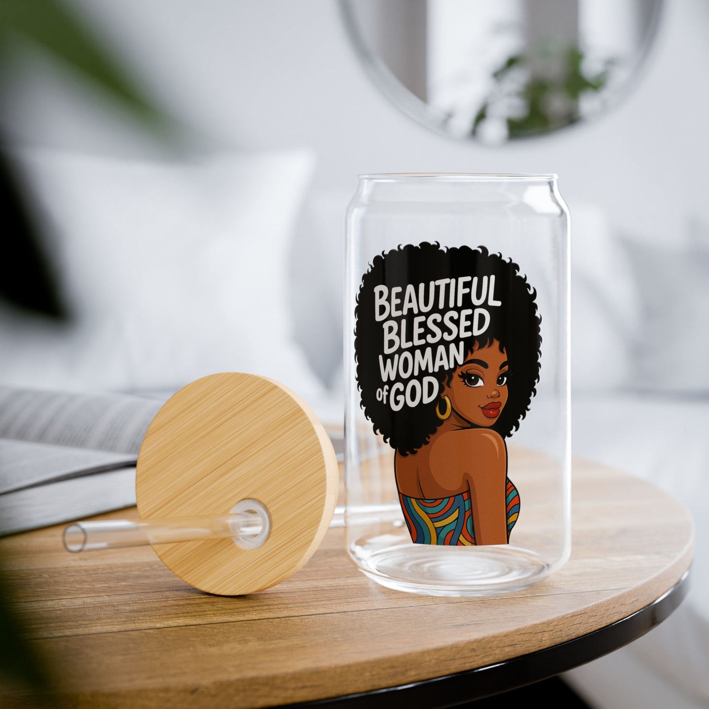 Beautiful Blessed Woman of God Sipper Glass – 16oz Inspirational Drink Jar