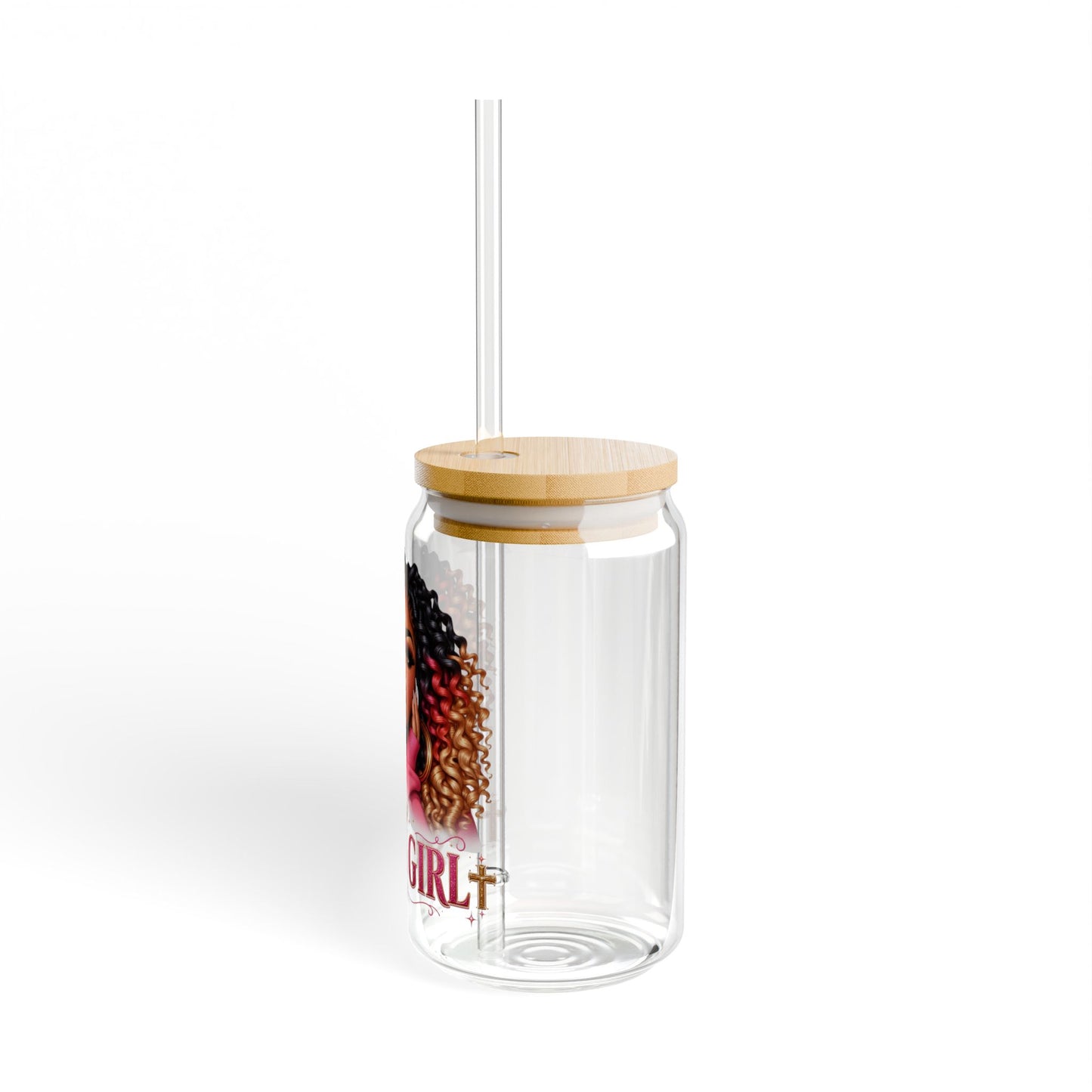 Sipper Glass — "God's Girl" Afrocentric 16oz Acrylic Tumbler with Straw