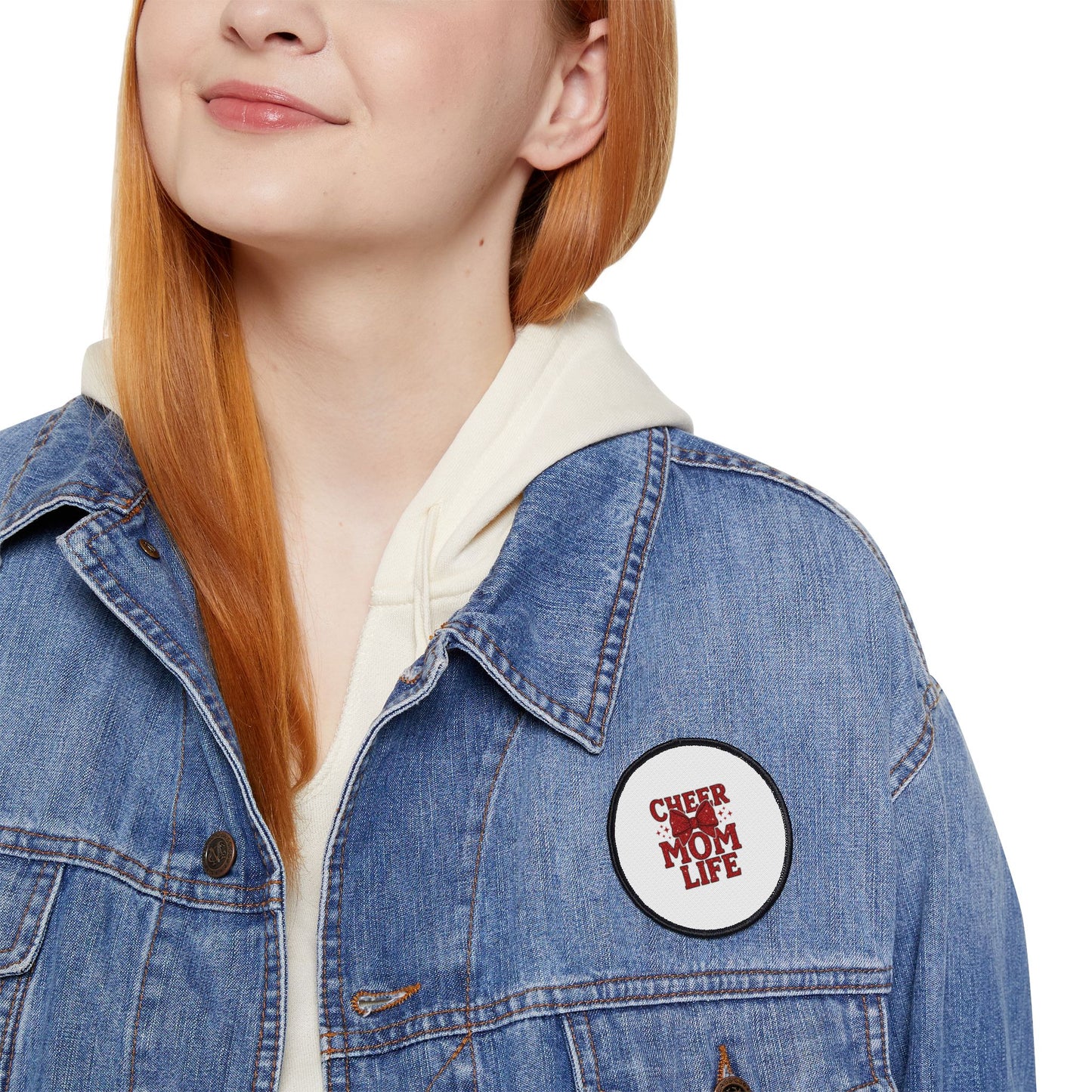 Cheer Mom Life Iron-On Patch — Red Cheerleading Bow Patch