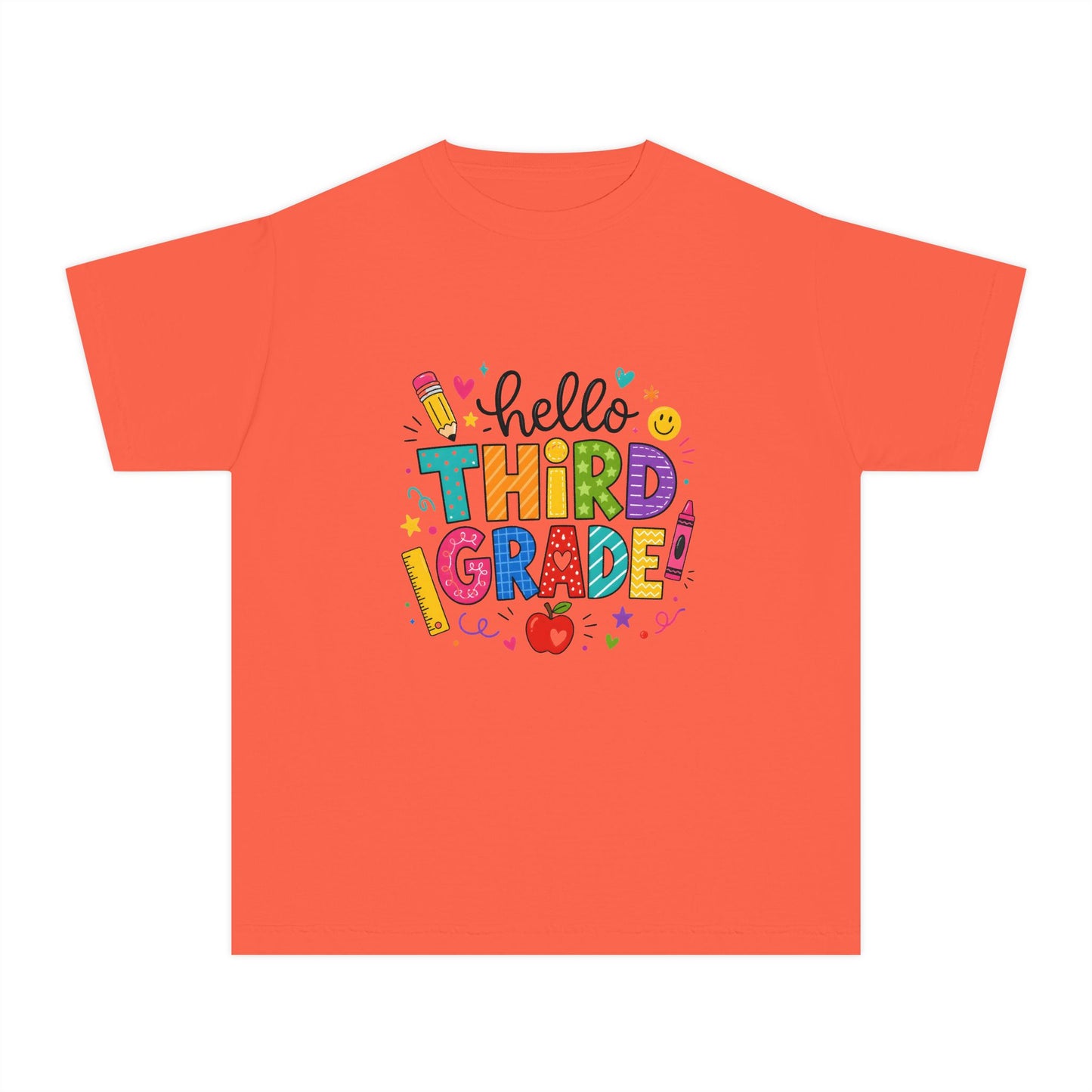 Hello Third Grade Youth Tee — Back-to-School Colorful Kids Shirt