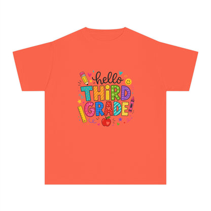 Hello Third Grade Youth Tee — Back-to-School Colorful Kids Shirt