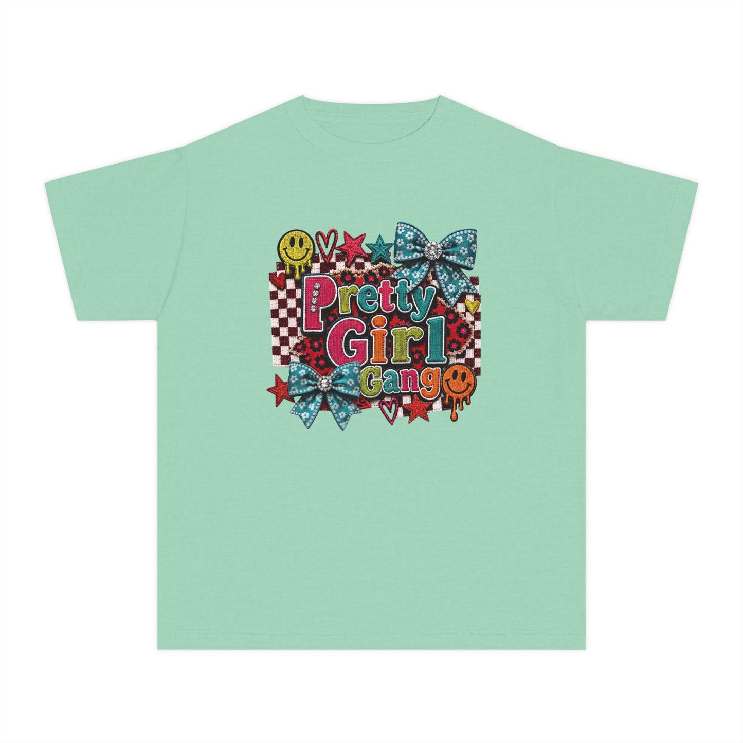 Pretty Girl Gang Youth Tee – Glitter Bows & Retro Stars Graphic