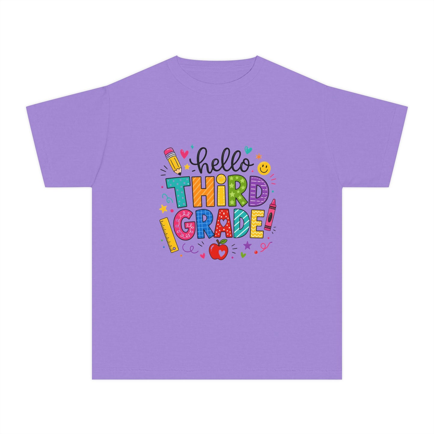 Hello Third Grade Youth Tee — Back-to-School Colorful Kids Shirt