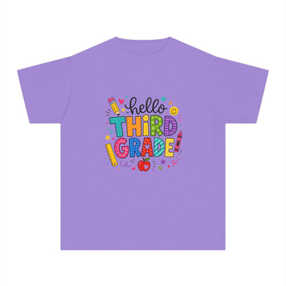 Hello Third Grade Youth Tee — Back-to-School Colorful Kids Shirt