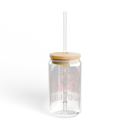 Sipper Glass — "God's Girl" Afrocentric 16oz Acrylic Tumbler with Straw