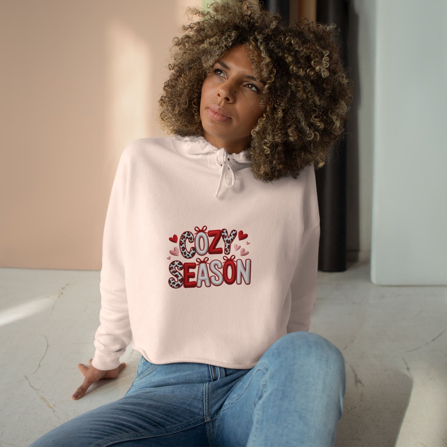 Cozy Season Cropped Hoodie – Valentine Heart Graphic