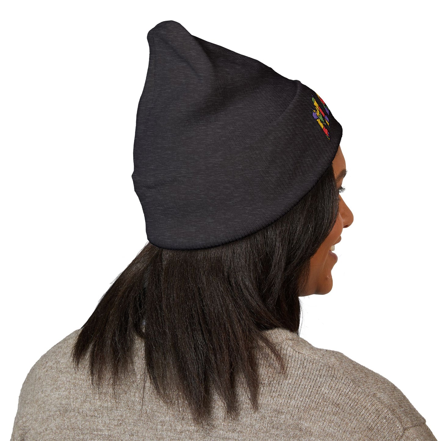 Mama Floral Embroidered Cuffed Beanie — Cozy Knit Mom Hat