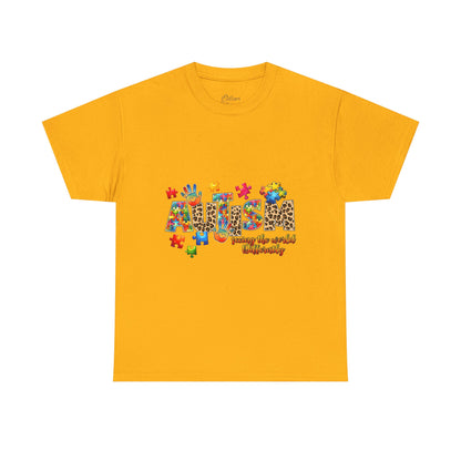 Autism Awareness T-Shirt — 'Autism: Sparking the World with Creativity' Puzzle Design