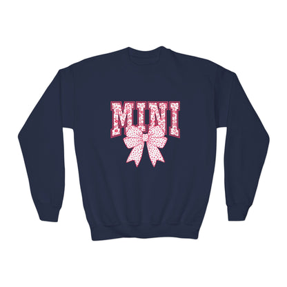 Youth Crewneck Sweatshirt — Pink Floral 'Mini' Bow Graphic
