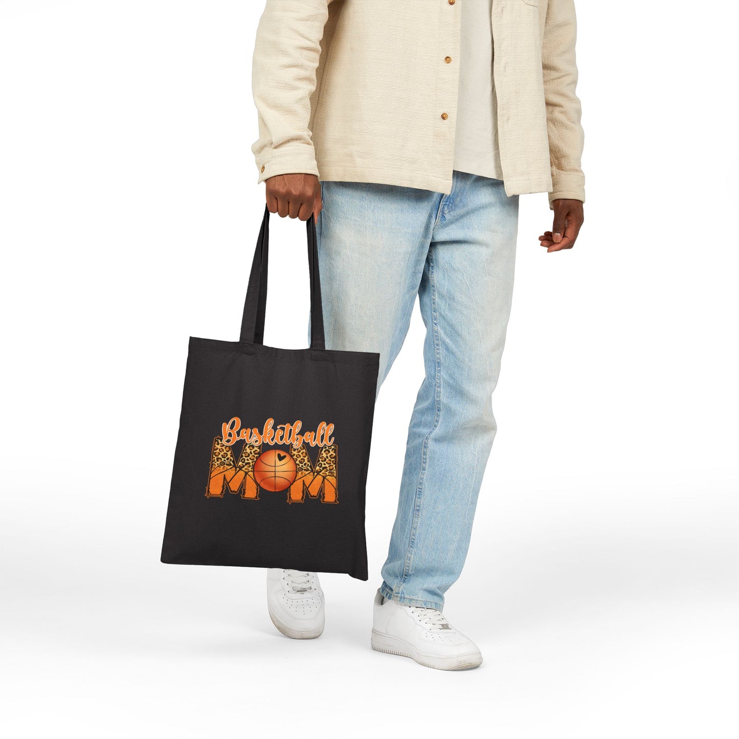 Basketball Mom Canvas Tote Bag — Leopard Accent Sports Mom Gift