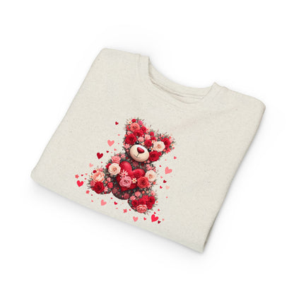 Toddler Sweatshirt — Floral Heart Teddy Bear Valentine Pullover