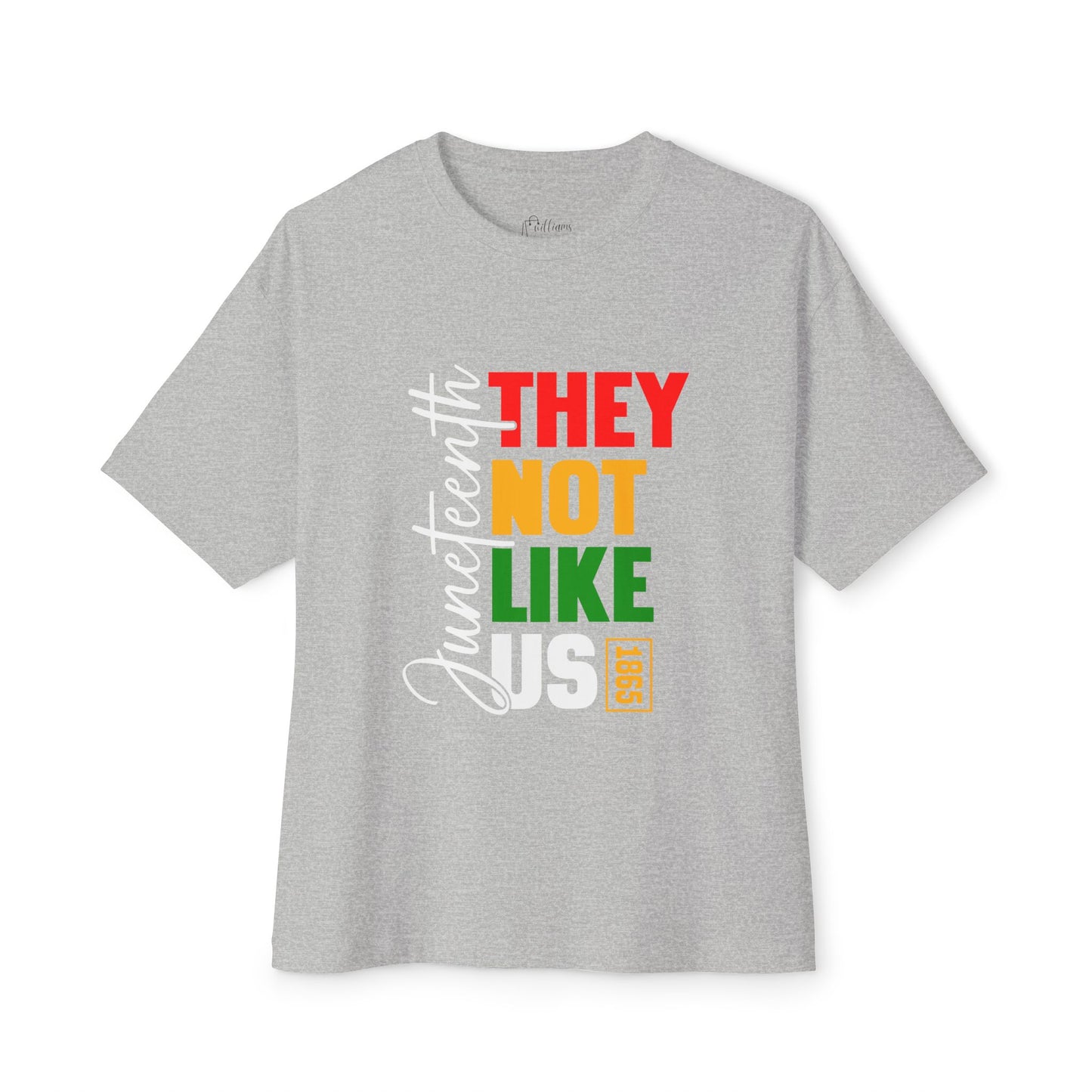 They Not Like Me Boxy Tee — Rasta Colors Vertical Text Graphic T-Shirt