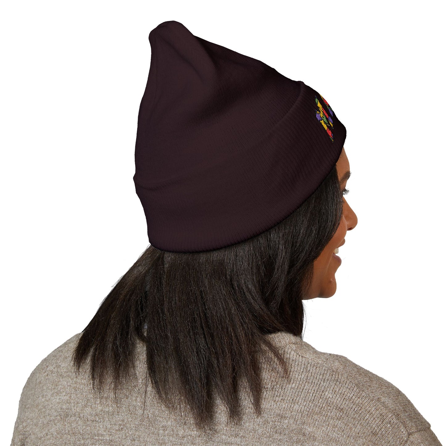 Mama Floral Embroidered Cuffed Beanie — Cozy Knit Mom Hat