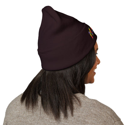 Mama Floral Embroidered Cuffed Beanie — Cozy Knit Mom Hat