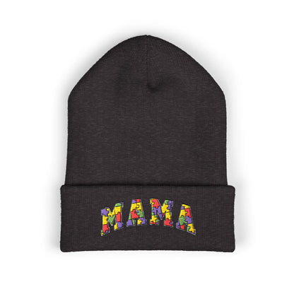 Mama Floral Embroidered Cuffed Beanie — Cozy Knit Mom Hat