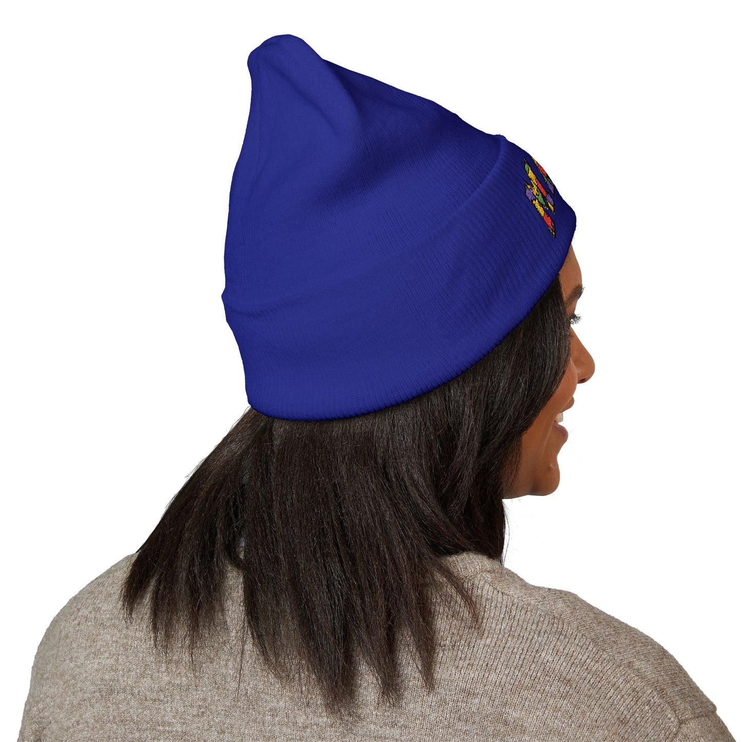 Mama Floral Embroidered Cuffed Beanie — Cozy Knit Mom Hat