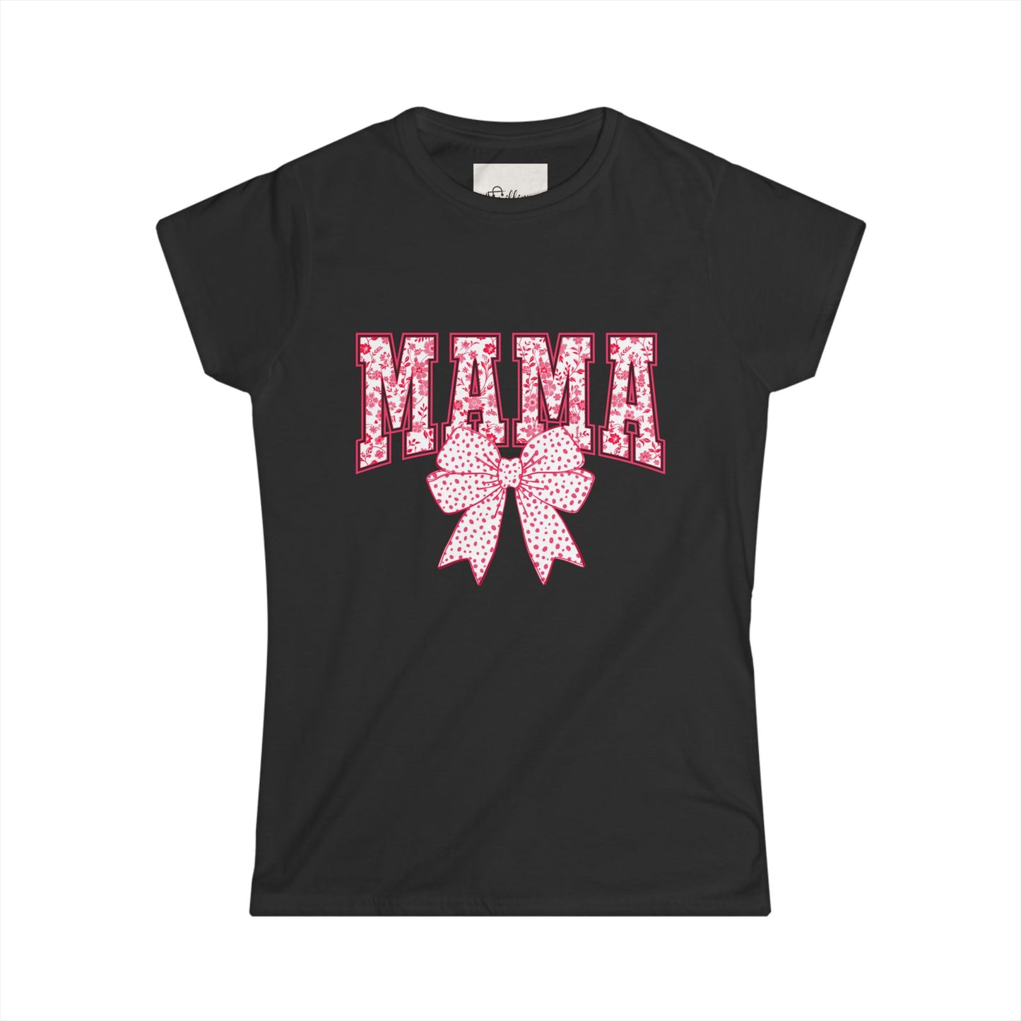 Mama Floral Bow Women's Tee — Pink Floral "MAMA" Graphic T-Shirt