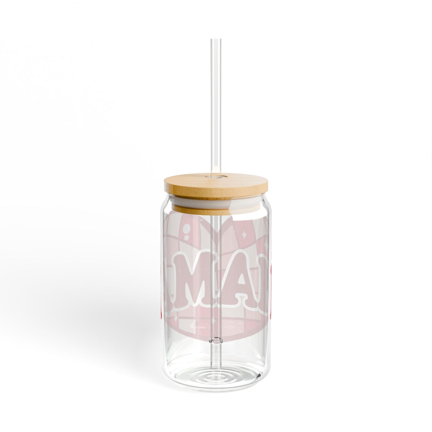 16oz Glass Sipper – Red Heart 'Mama' Design