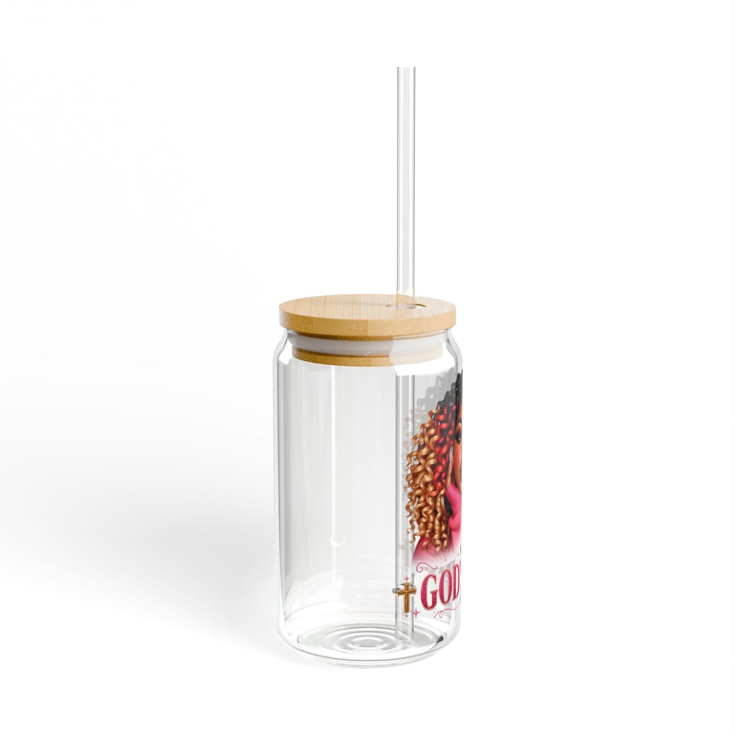 Sipper Glass — "God's Girl" Afrocentric 16oz Acrylic Tumbler with Straw