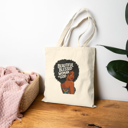 Tote Bag — "Beautiful Blessed Woman of God" Afro Queen Canvas Tote