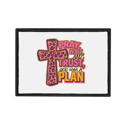 Iron-On Patch – 'Pray, Trust, Plan' Cross Patch (Faith-Inspired Patch)