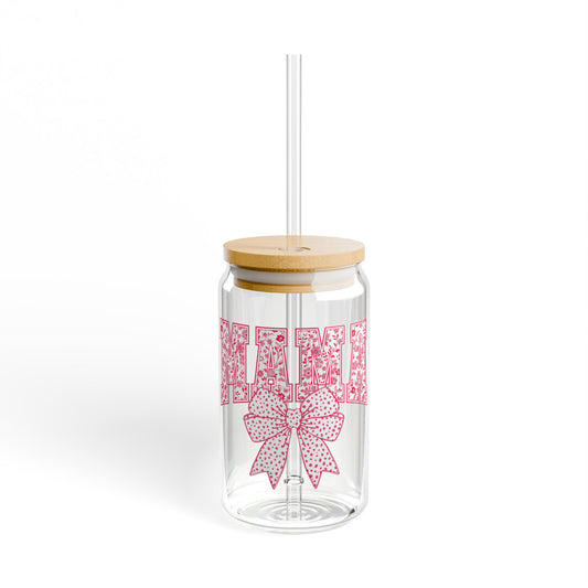 16oz Sipper Glass - Pink Bow Design Straw Tumbler