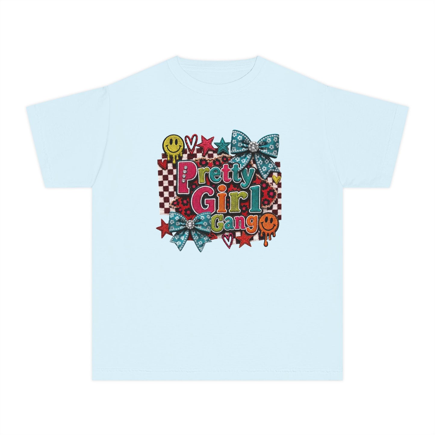 Pretty Girl Gang Youth Tee – Glitter Bows & Retro Stars Graphic