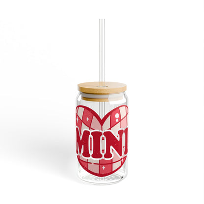 Heart Pattern 'MINI' 16oz Glass Sipper with Straw
