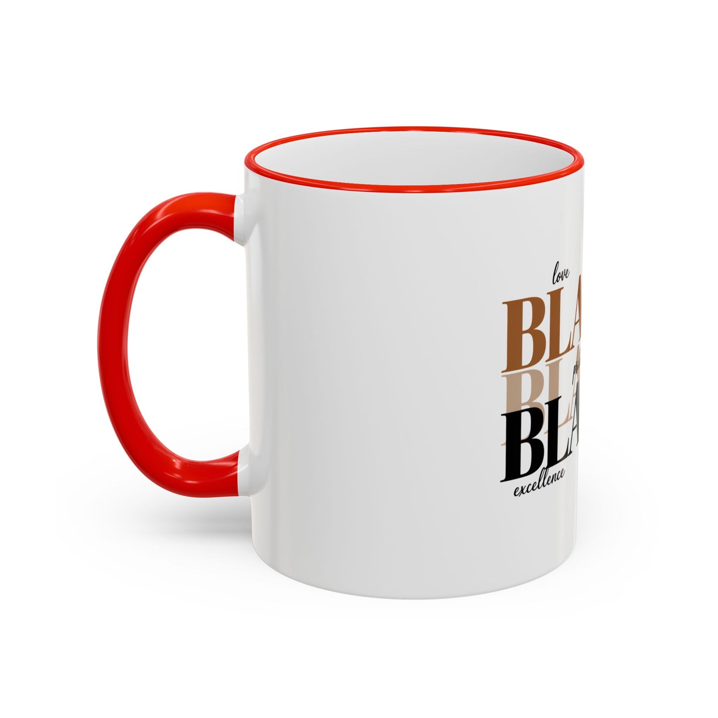 Black Pride Accent Rim Mug – "Black" Typography with Love • Joy • Excellence • History (11oz/15oz)