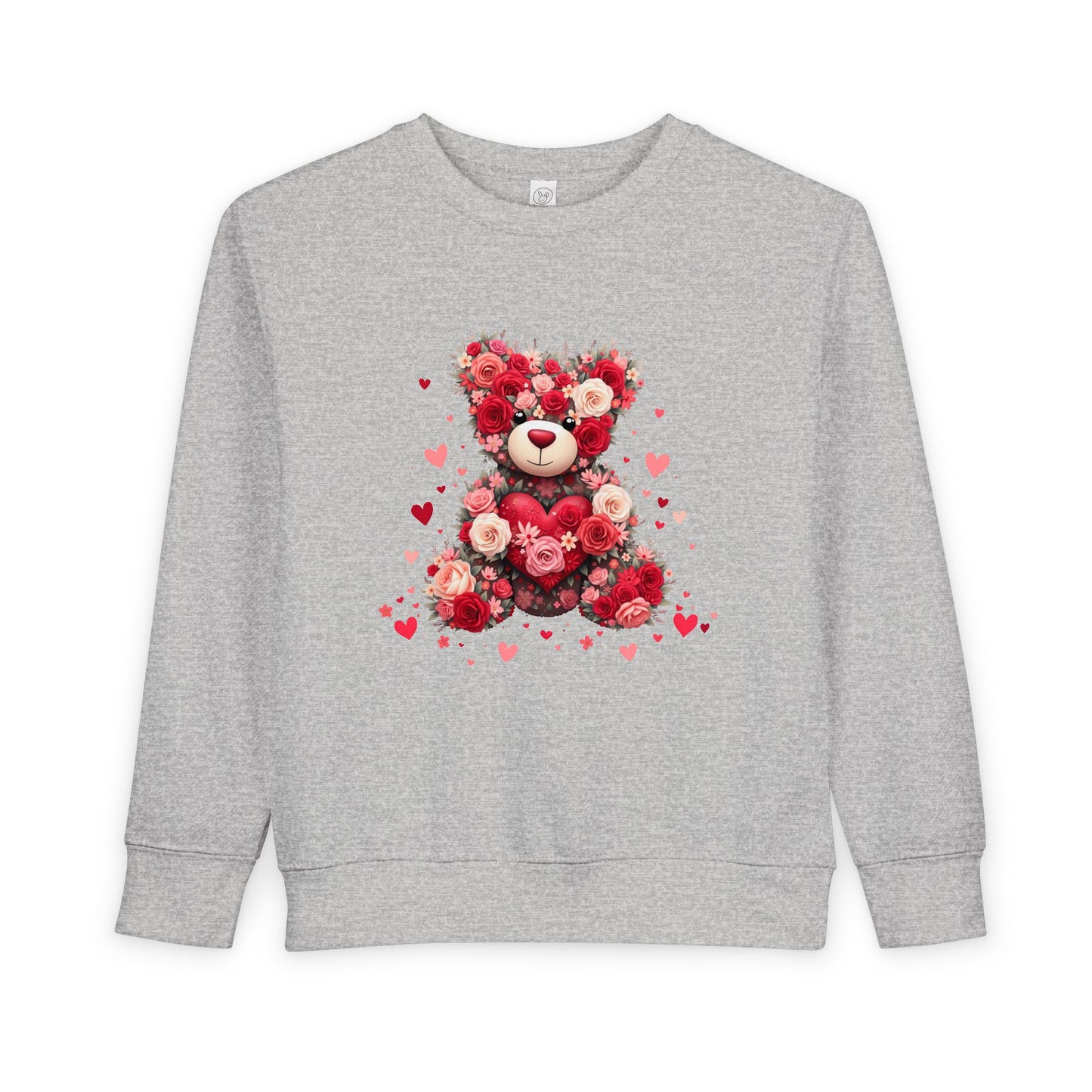 Toddler Sweatshirt — Floral Heart Teddy Bear Valentine Pullover