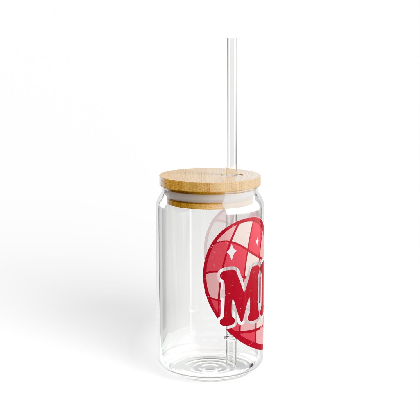 Heart Pattern 'MINI' 16oz Glass Sipper with Straw