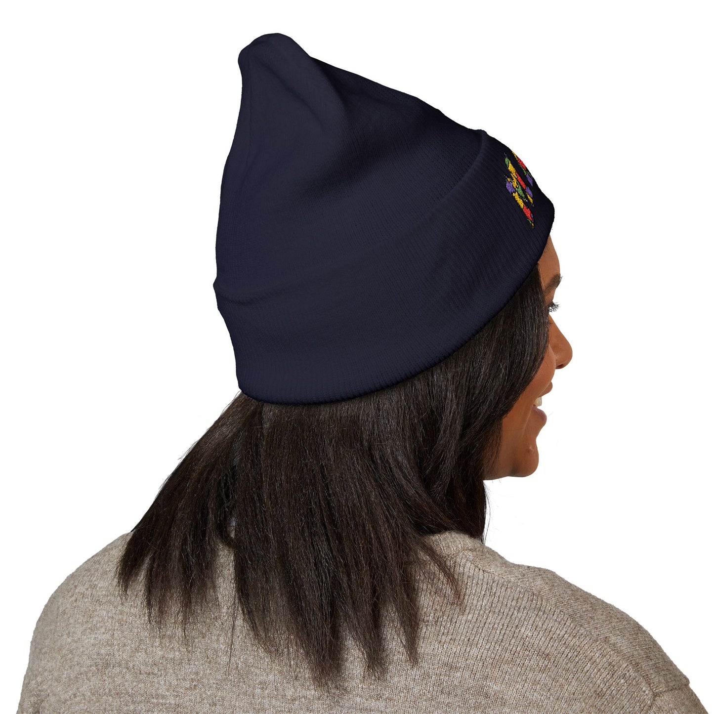 Mama Floral Embroidered Cuffed Beanie — Cozy Knit Mom Hat