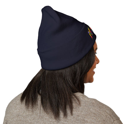 Mama Floral Embroidered Cuffed Beanie — Cozy Knit Mom Hat