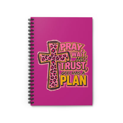 Pray, Wait & Trust Spiral Notebook — Pink Leopard Cross Inspirational Journal