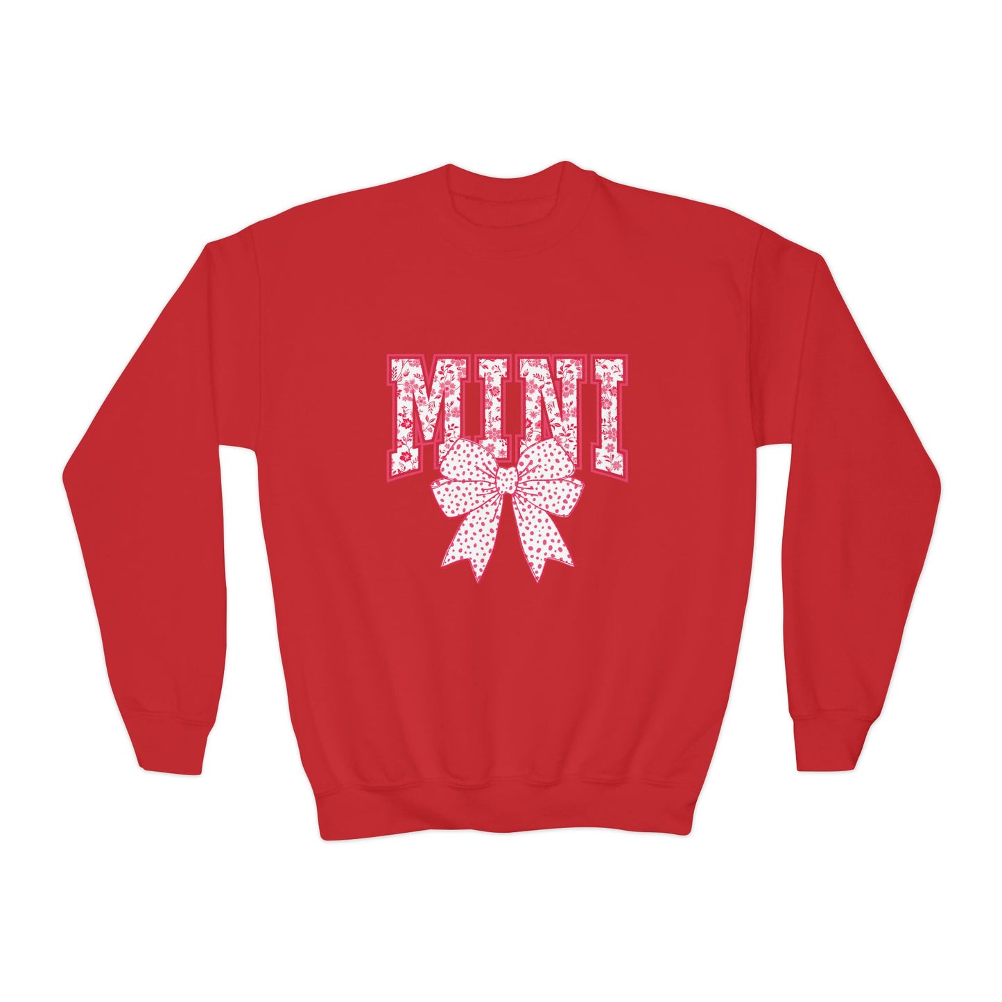 Youth Crewneck Sweatshirt — Pink Floral 'Mini' Bow Graphic