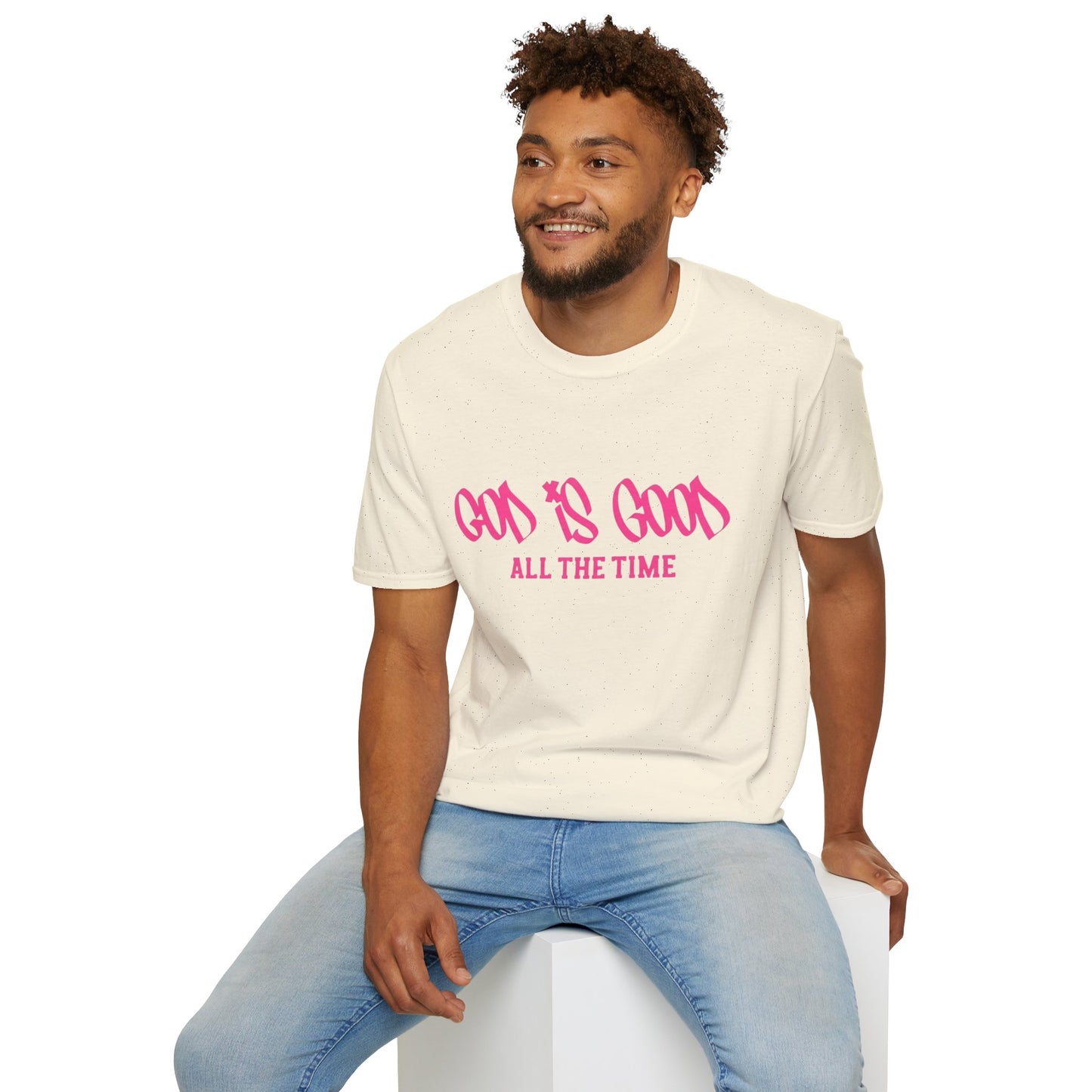 God Is Good All The Time T-Shirt — Faith-Based Christian Tee (Pink Script)