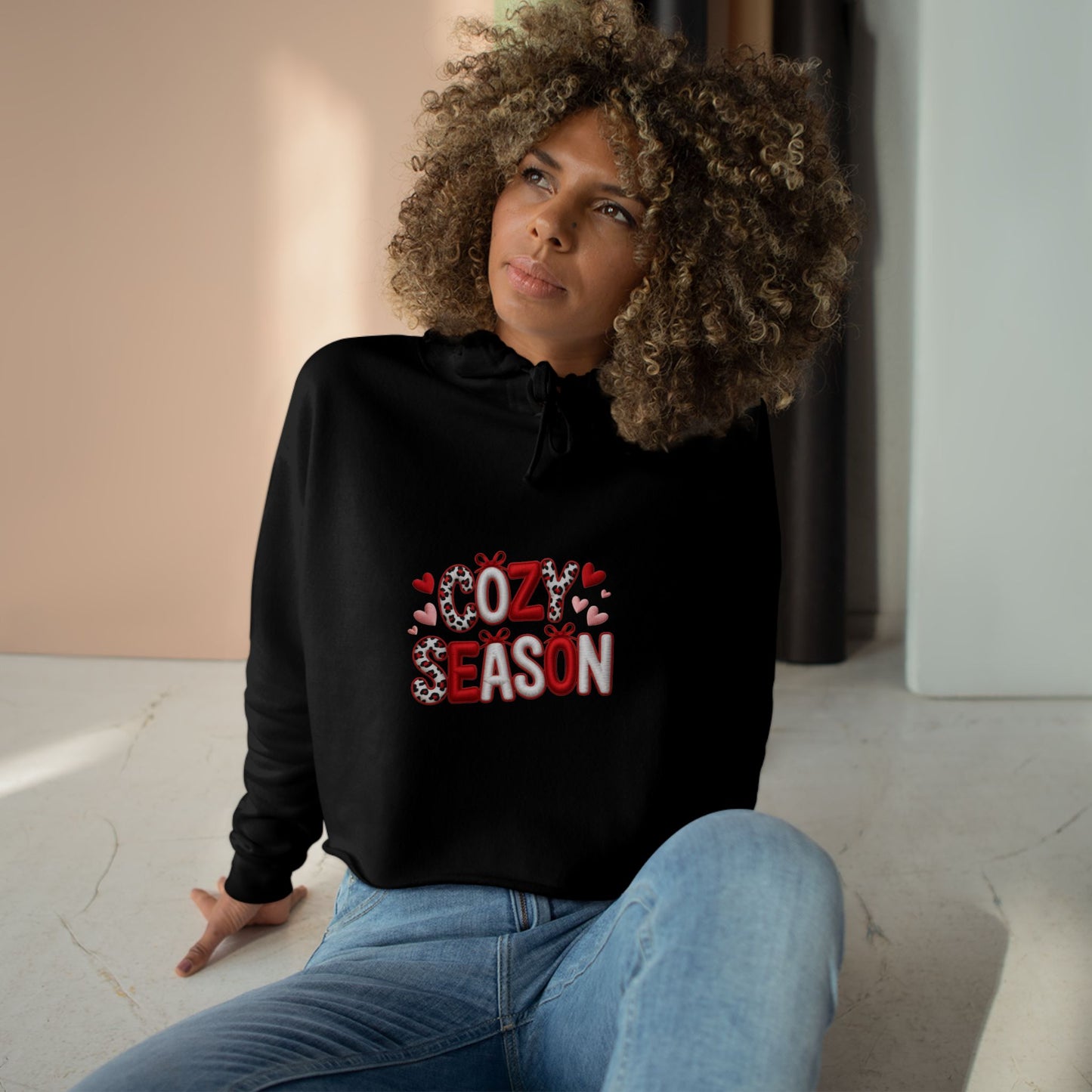 Cozy Season Cropped Hoodie – Valentine Heart Graphic