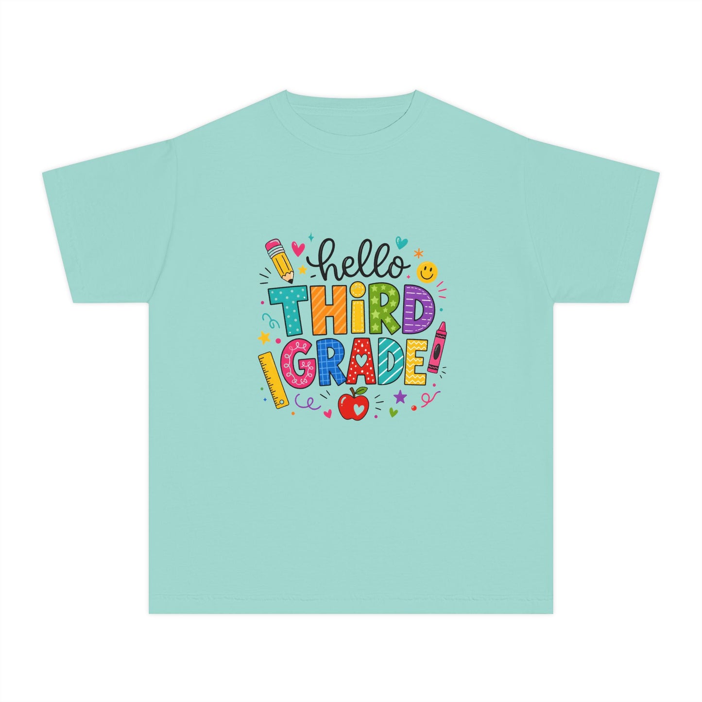 Hello Third Grade Youth Tee — Back-to-School Colorful Kids Shirt