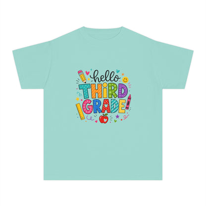 Hello Third Grade Youth Tee — Back-to-School Colorful Kids Shirt