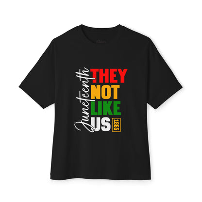 They Not Like Me Boxy Tee — Rasta Colors Vertical Text Graphic T-Shirt