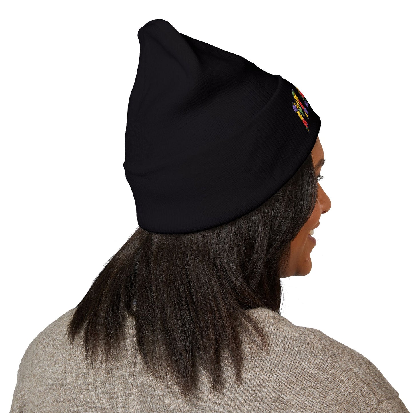 Mama Floral Embroidered Cuffed Beanie — Cozy Knit Mom Hat
