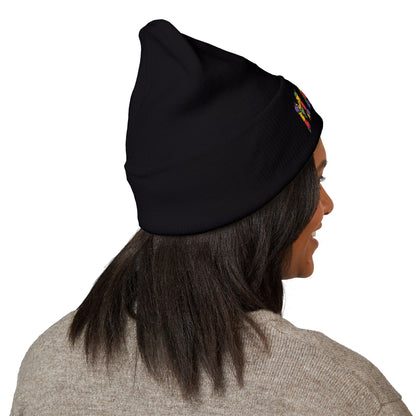 Mama Floral Embroidered Cuffed Beanie — Cozy Knit Mom Hat