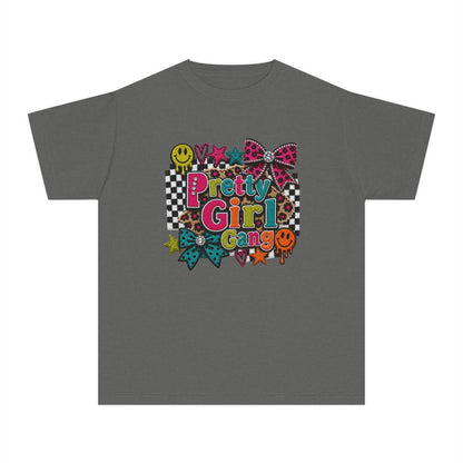 Pretty Girl Gang Youth Tee - Colorful Bow & Checkerboard Graphic Shirt