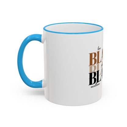 Black Pride Accent Rim Mug – "Black" Typography with Love • Joy • Excellence • History (11oz/15oz)