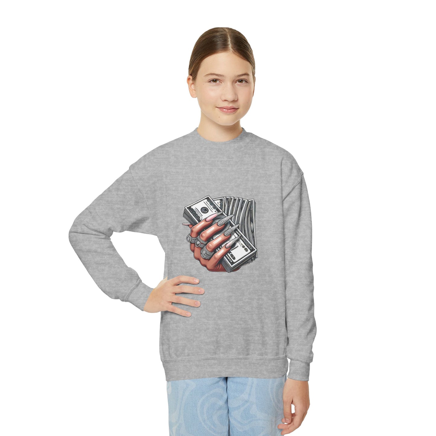 Youth Crewneck Sweatshirt — Graphic Money Hand Print