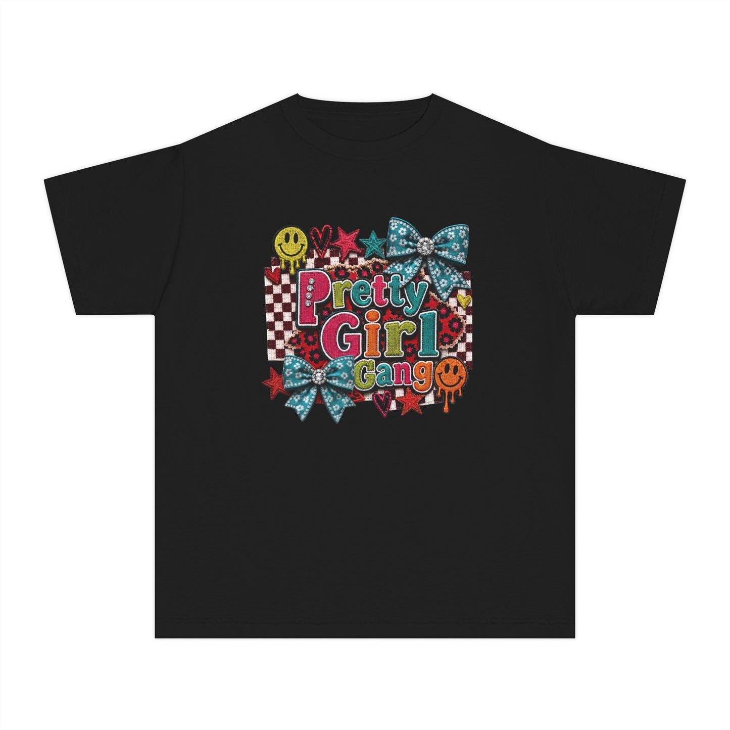 Pretty Girl Gang Youth Tee – Glitter Bows & Retro Stars Graphic