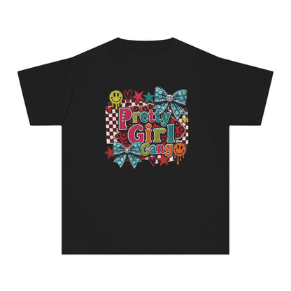 Pretty Girl Gang Youth Tee – Glitter Bows & Retro Stars Graphic