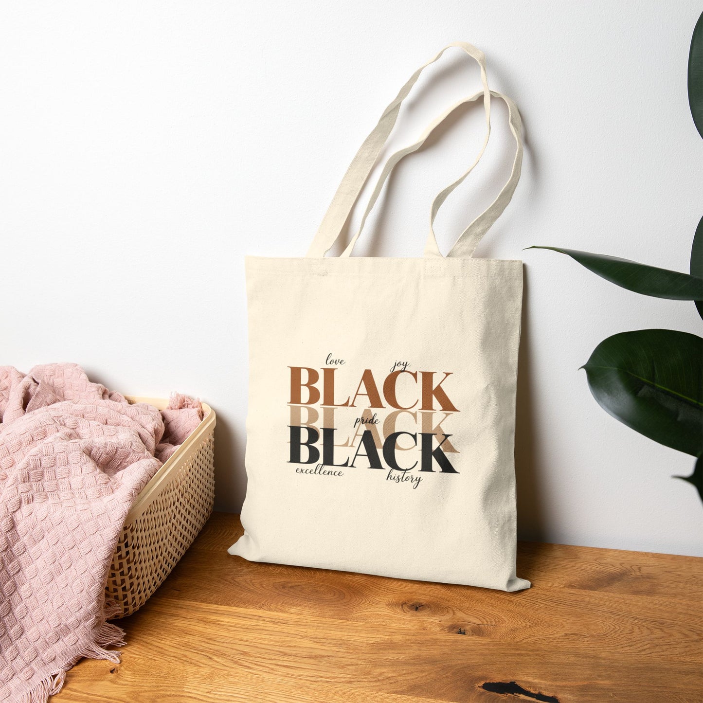 Canvas Tote Bag — Empowering Black Sister Art Print Tote (Afro Woman & "Black is Beautiful" Typography)