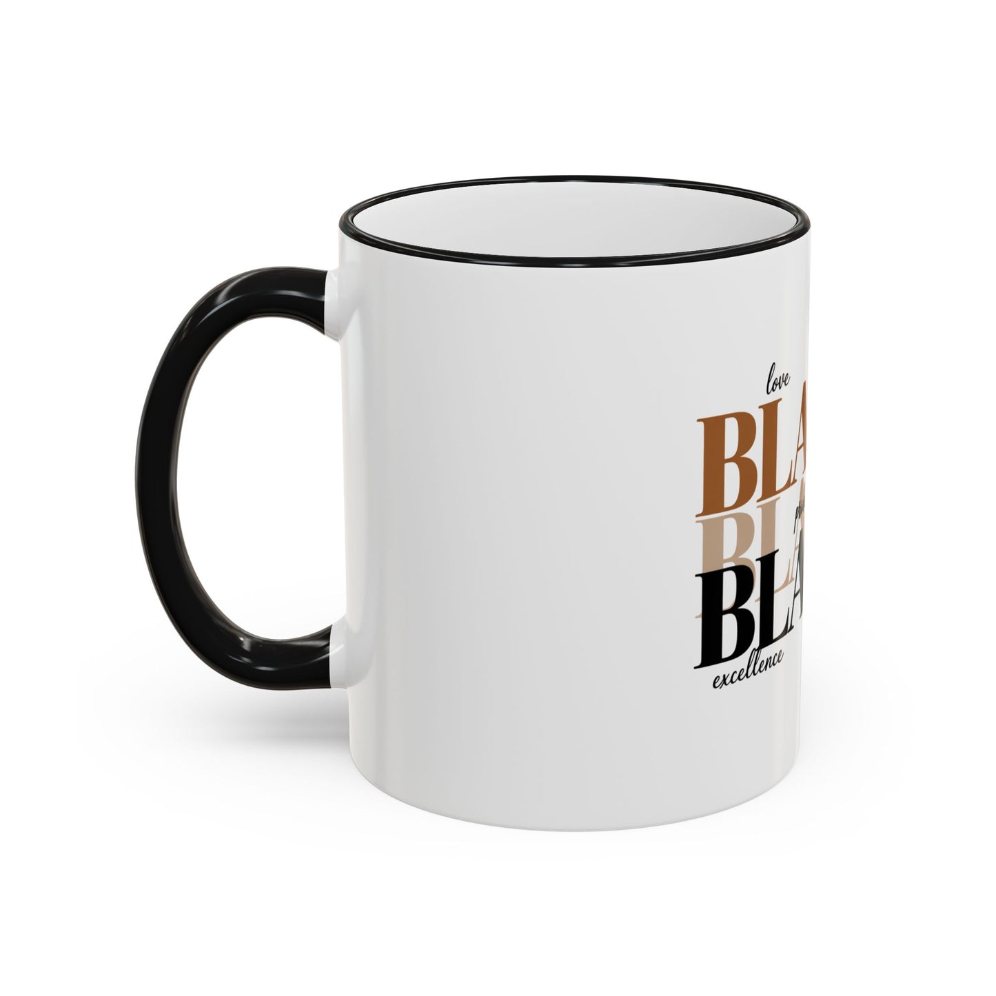 Black Pride Accent Rim Mug – "Black" Typography with Love • Joy • Excellence • History (11oz/15oz)