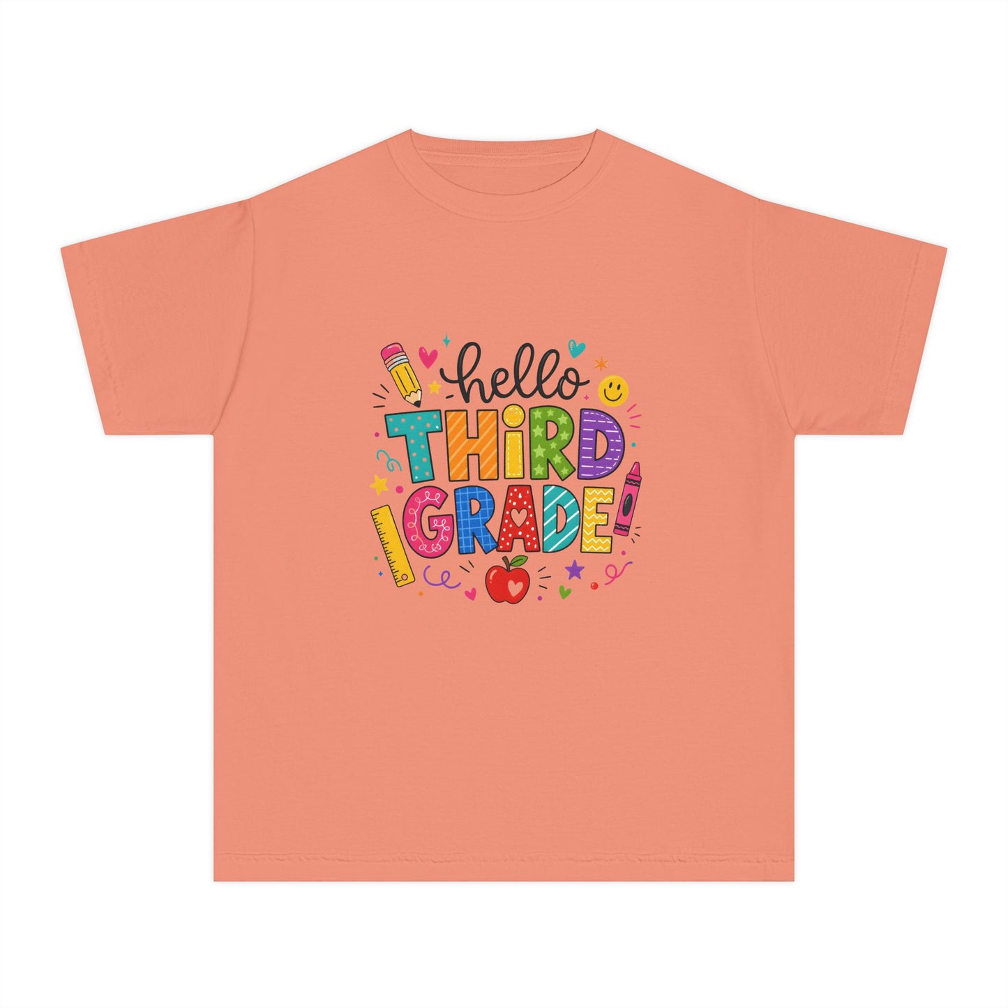 Hello Third Grade Youth Tee — Back-to-School Colorful Kids Shirt